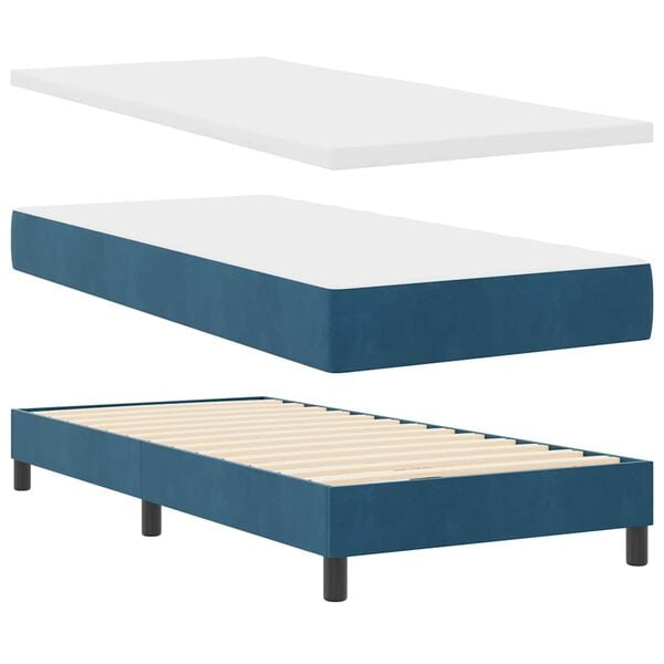 vidaXL Cama Box com colch&atilde;o Azul Escuro 90 x 200 cm Veludo
