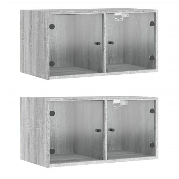 vidaXL Arm&aacute;rio parede c/ porta vidro 2 pcs 68,5x37x35 cm cinza sonoma