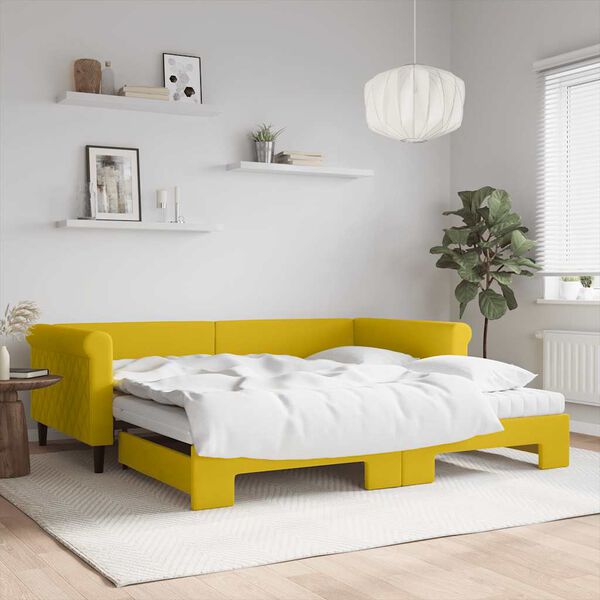 vidaXL Sof&aacute;-cama com gavet&atilde;o e colch&otilde;es 100x200 cm veludo amarelo