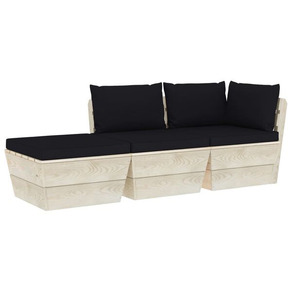 vidaXL 3 pcs conjunto lounge de paletes + almofad&otilde;es madeira de abeto