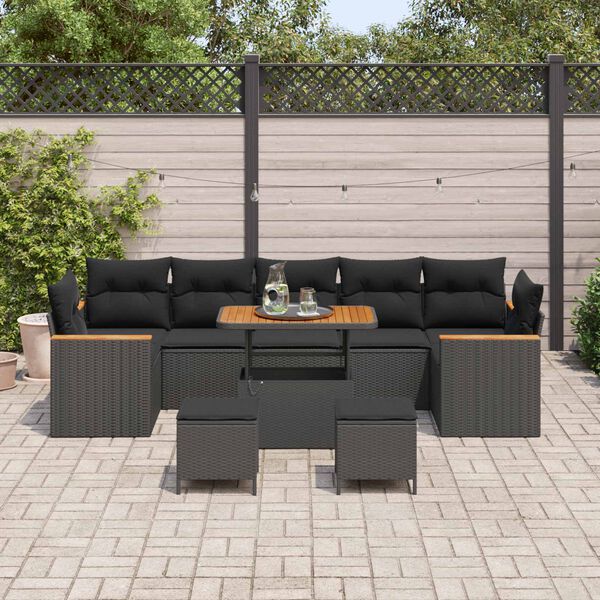 vidaXL Conjunto de Sof&aacute; de Jardim 10 pcs Preto Rattan Sint&eacute;tico