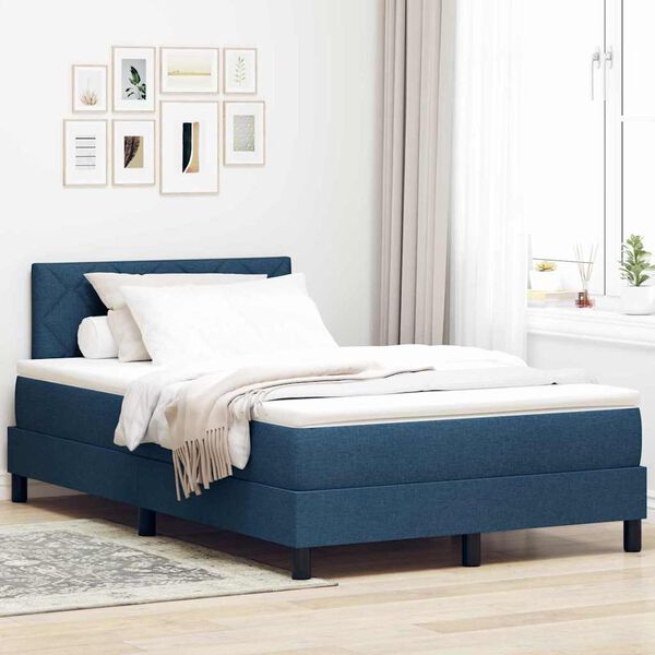 vidaXL Cama Box com colch&atilde;o com cabeceira Azul 120 x 200 cm tecido