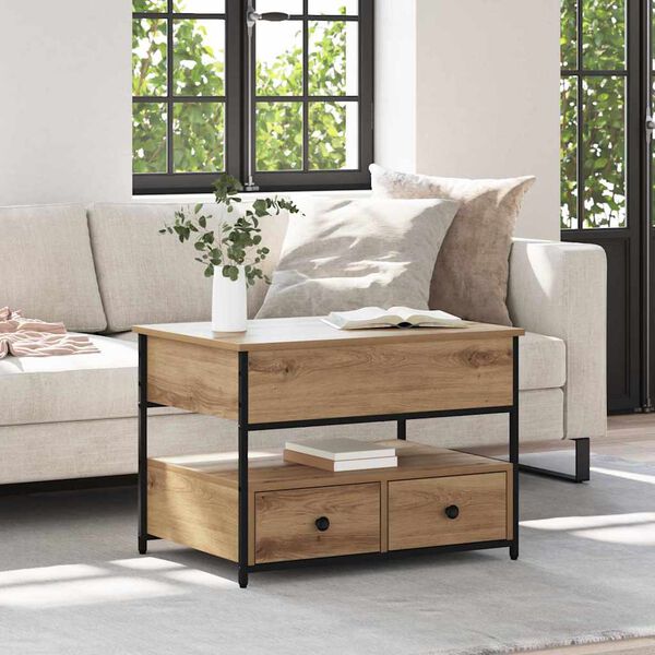 vidaXL Mesa de centro com gaveta Carvalho Artesanal 70 x 50 x 54.5 cm