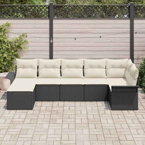 vidaXL Conjunto de Sof&aacute; de Jardim com almofada 7 pcs Preto vime PE