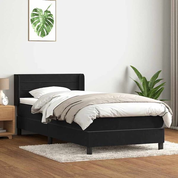 vidaXL Cama com molas/colch&atilde;o 80x220 cm veludo preto
