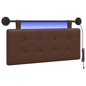 vidaXL Cabeceira suspensa Com luz LED Castanho Couro Sint&eacute;tico