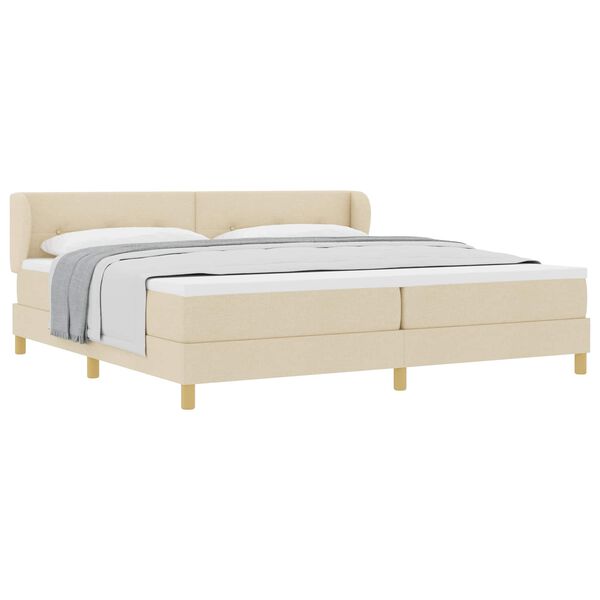 vidaXL Cama Box com colch&atilde;o com cabeceira Creme 200 x 200 cm tecido