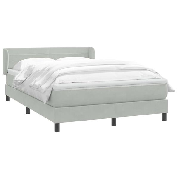 vidaXL Cama com molas/colch&atilde;o 140x210 cm veludo cinzento-claro