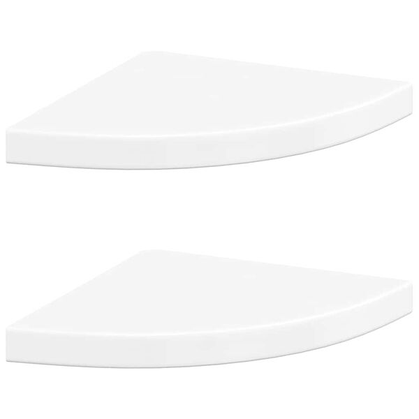vidaXL Prateleiras canto suspensas 2 pcs 35x35x3,8cm MDF branco brilh.