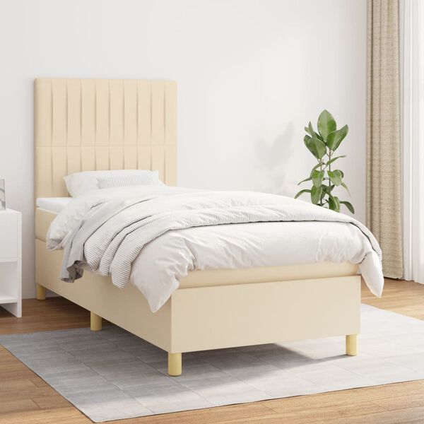 vidaXL Cama com molas/colch&atilde;o 90x190 cm tecido cor creme