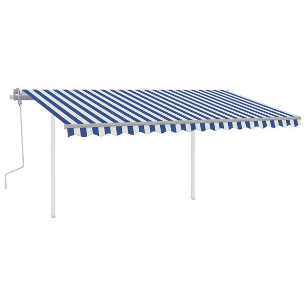 vidaXL Toldo retr&aacute;til manual com luzes LED 4x3,5 m azul e branco