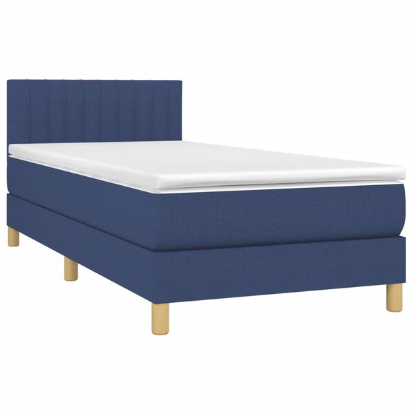 vidaXL Cama box spring c/ colch&atilde;o e LED 90x200 cm tecido azul