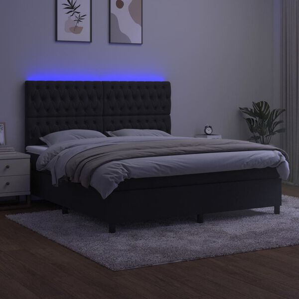 vidaXL Cama box spring c/ colch&atilde;o/LED 180x200 cm veludo preto