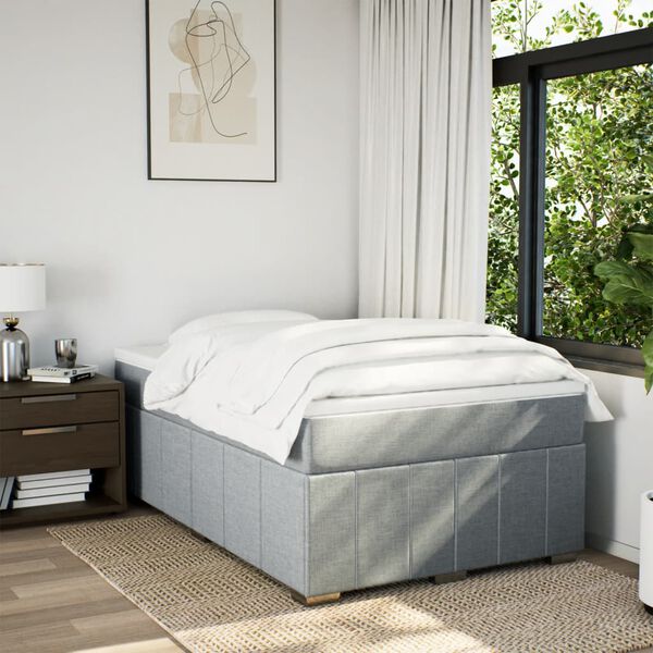 vidaXL Cama boxspring com colch&atilde;o 120x190 cm tecido cinzento-claro