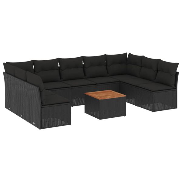 vidaXL 10 pcs conjunto sof&aacute;s de jardim c/ almofad&otilde;es vime PE preto