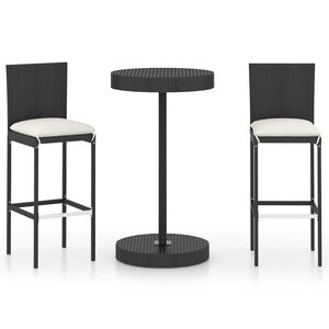 vidaXL 3 pcs conjunto bar de jardim com almofad&otilde;es vime PE preto