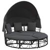 vidaXL Cama lounge de exterior c/ toldo e almofad&otilde;es vime PE preto