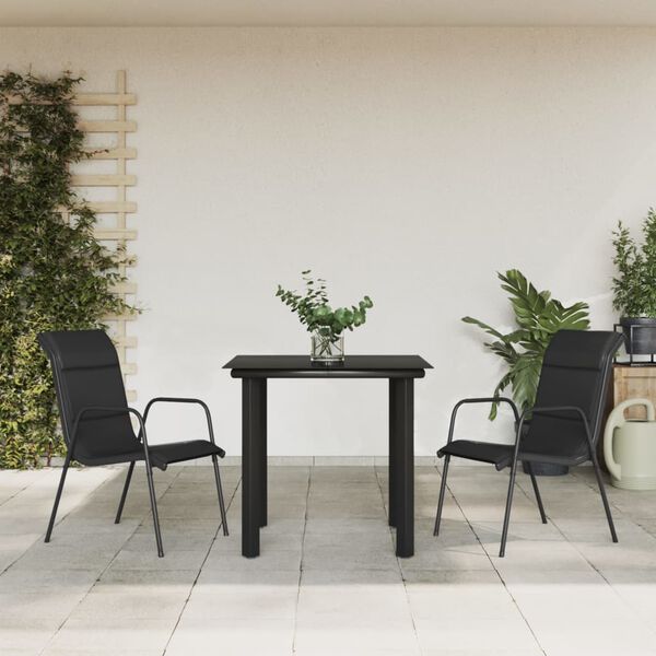 vidaXL 3 pcs conjunto de jantar para jardim aço e textilene preto