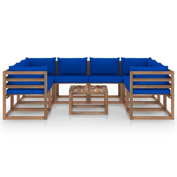 vidaXL 9 pcs conjunto lounge de jardim com almofad&otilde;es azuis