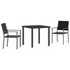 vidaXL Conjunto de Jantar para Jardim 3 pcs Preto Rattan de PE