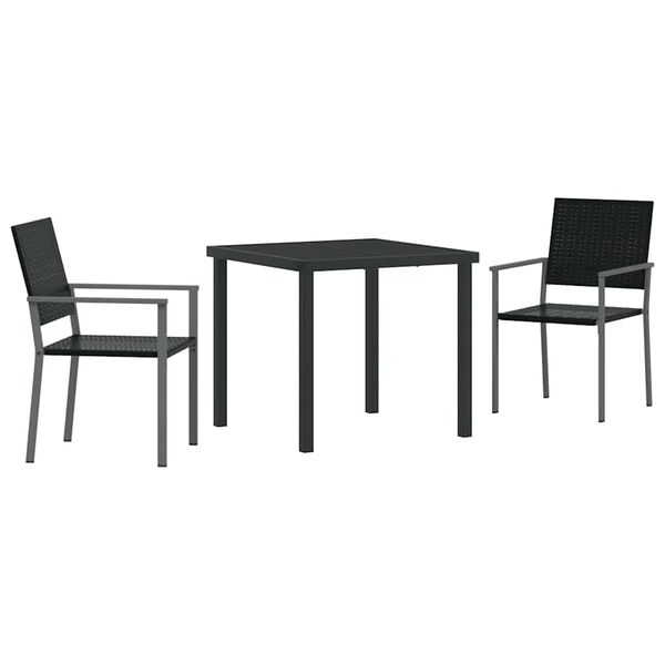 vidaXL Conjunto de Jantar para Jardim 3 pcs Preto Rattan de PE