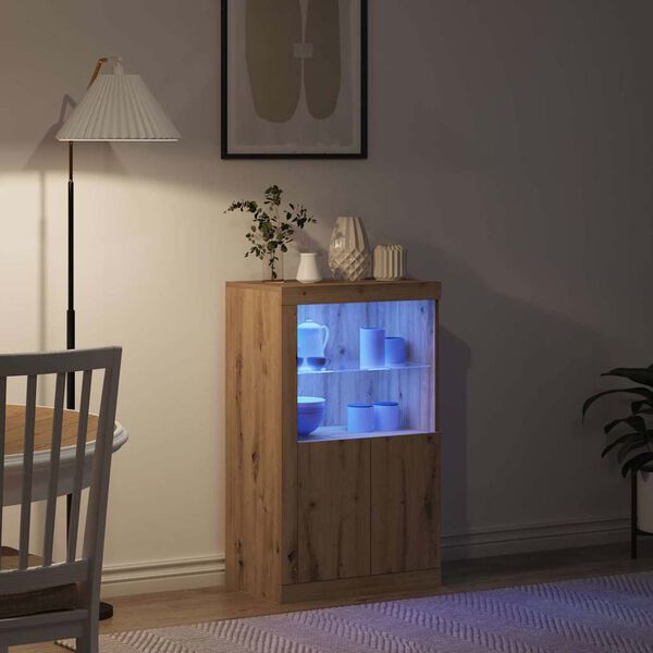 vidaXL Aparador LED Carvalho Artesanal 60,5 x 37 x 100 cm