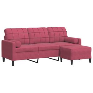 vidaXL Sof&aacute; de 3 lugares com apoio de p&eacute;s 180 cm veludo vermelho tinto