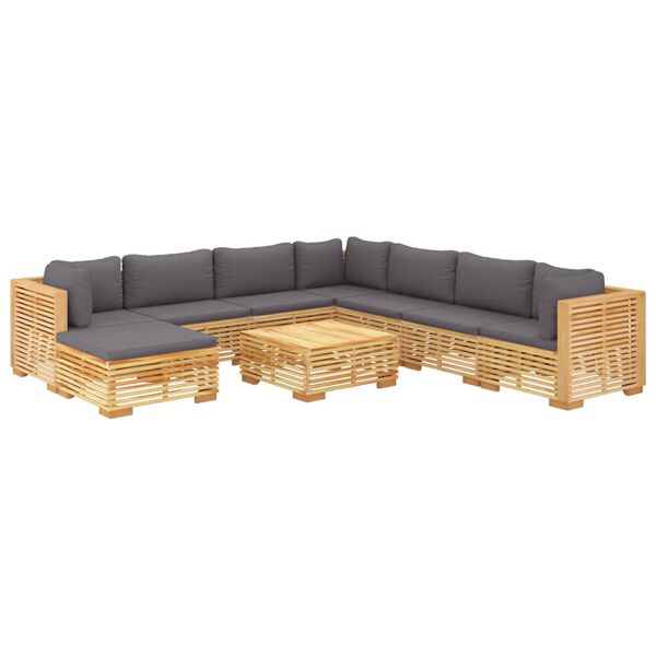 vidaXL 9 pcs conjunto lounge jardim c/ almofad&otilde;es madeira teca maci&ccedil;a