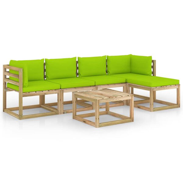 vidaxL Conj. lounge de paletes 6 pcs c/ almofad&otilde;es pinho impregnado