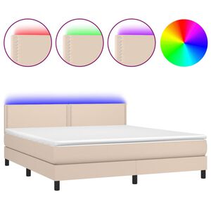 vidaXL Cama box spring c/colch&atilde;o/LED 180x200cm couro artif. cappuccino