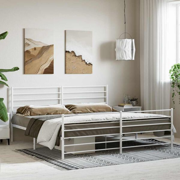 vidaXL Estrutura de cama com cabeceira e p&eacute;s 180x200 cm metal branco