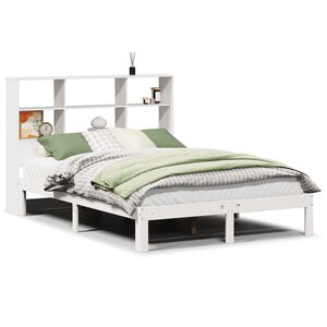 vidaXL Cama com estante sem colch&atilde;o 120x190 cm pinho maci&ccedil;o branco