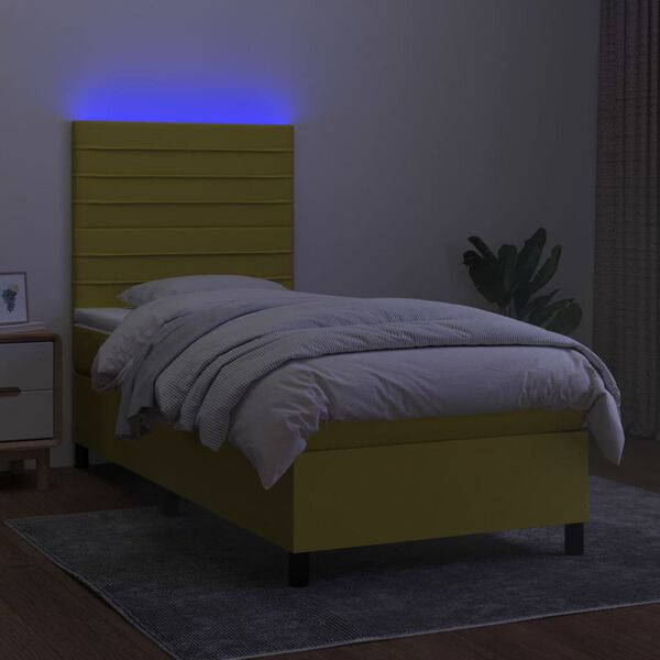 vidaXL Cama box spring c/ colch&atilde;o e LED 90x190 cm tecido verde