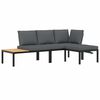 vidaXL 3 pcs conjunto de sof&aacute;s p/ jardim c/ almofad&otilde;es alum&iacute;nio preto