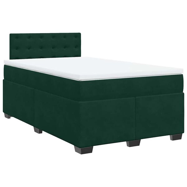 vidaXL Cama boxspring com colch&atilde;o 120x200 cm veludo verde-escuro