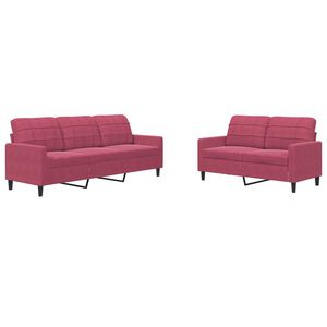 vidaXL 2 pcs conjunto de sof&aacute;s com almofad&otilde;es veludo vermelho tinto