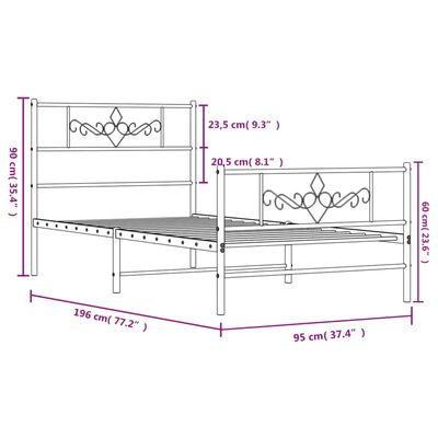 vidaXL Estrutura de cama com cabeceira e pés 90x190 cm metal preto