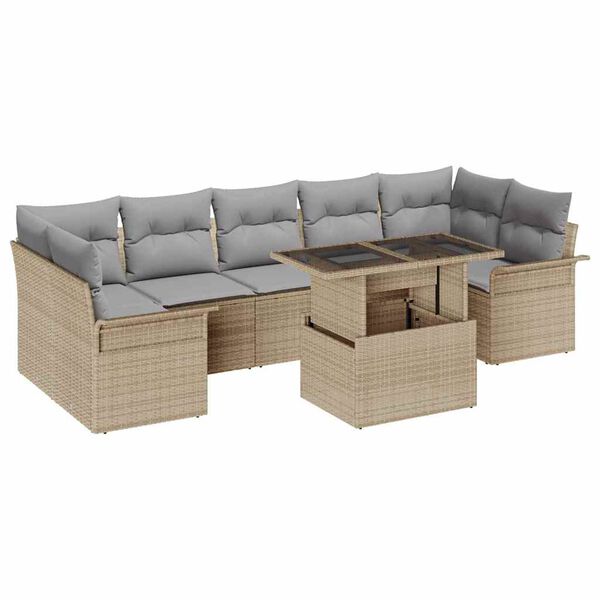 vidaXL Conjunto de Sofá de Jardim 8 pcs Bege Rattan Sintético