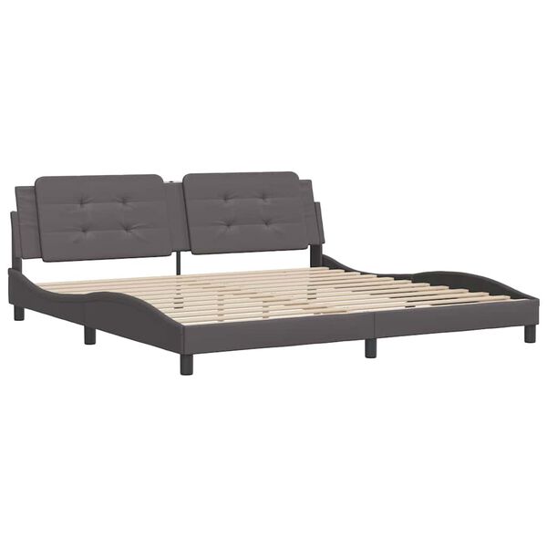 vidaXL Estrutura de cama sem colch&atilde;o Zadar 200x200cm couro artificial cinzento