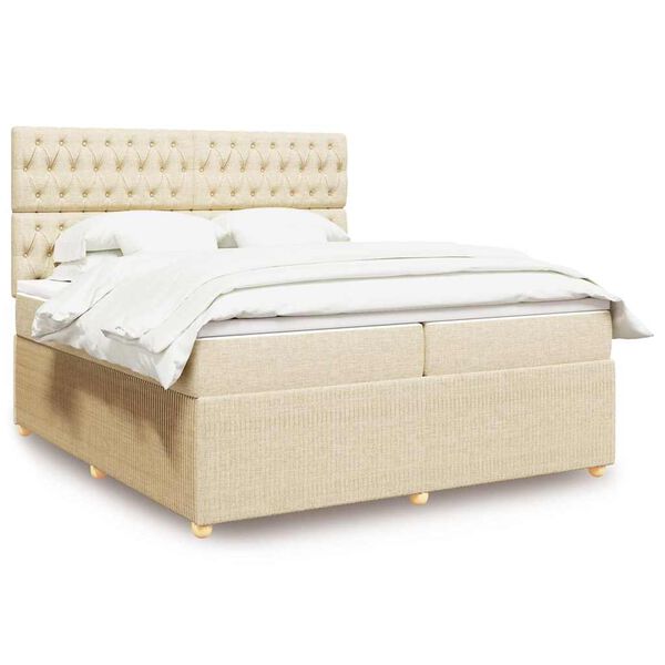 vidaXL Cama com molas/colch&atilde;o 200x200 cm tecido cor creme
