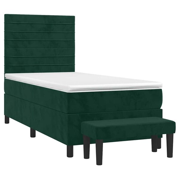 vidaXL Cama com molas/colch&atilde;o 100x200 cm veludo verde-escuro
