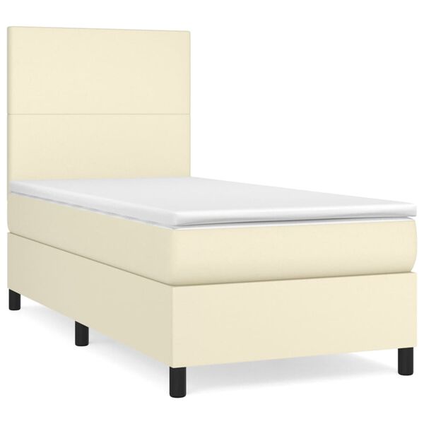 vidaXL Cama com molas/colch&atilde;o 90x200 cm couro artificial cor creme