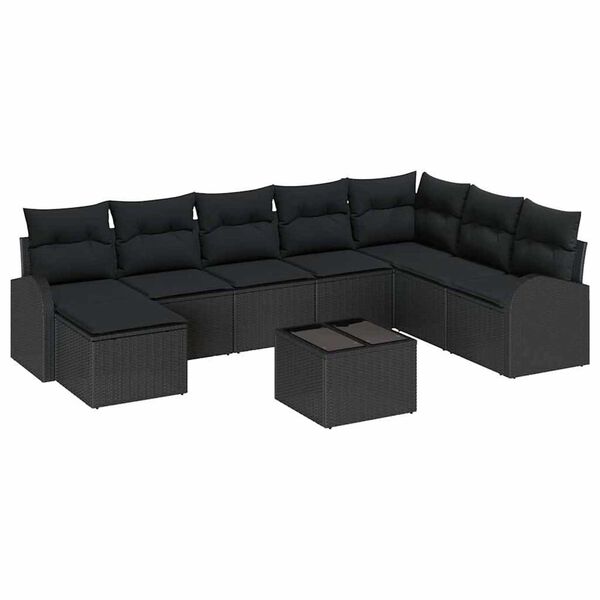 vidaXL Conjunto de Sof&aacute;s com almofada 9 pcs Preto vime PE