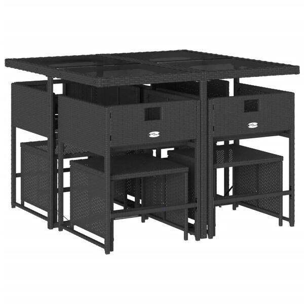 vidaXL 9 pcs conjunto de jantar p/ jardim c/ almofad&otilde;es vime PE preto