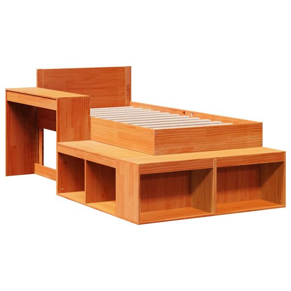 vidaXL Cama sem colch&atilde;o 75x190 cm madeira de pinho maci&ccedil;a castanho-mel