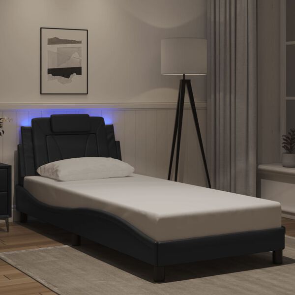 vidaXL Estrutura de cama Viana com LED sem colch&atilde;o 90x200 cm preto