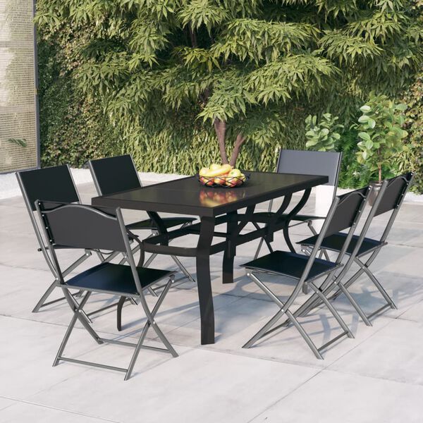 vidaXL 7 pcs conjunto de jantar para jardim cinzento e preto