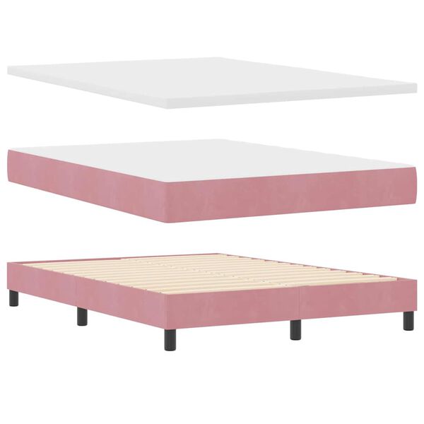 vidaXL Cama Box com colch&atilde;o com cabeceira Rosa 200 x 140 cm Veludo