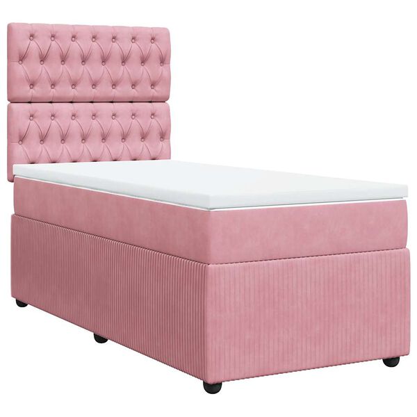 vidaXL Cama com molas/colch&atilde;o 90x190 cm veludo rosa