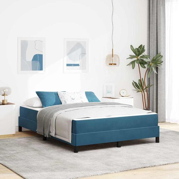 vidaXL Cama Box com colch&atilde;o Azul Escuro 160 x 200 cm tecido